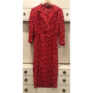 80s Vintage Dress Red Colorful Rad Print Retro Secretary Shoulder Pads Sz Medium